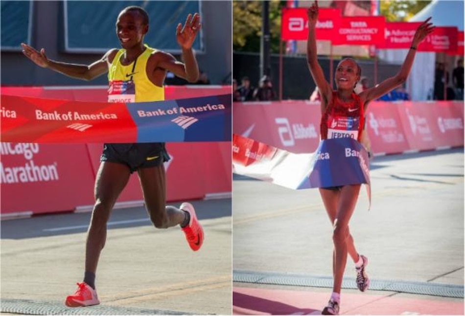 Kenianos Kipchoge y Jeptoo se imponen en Maratón de Chicago