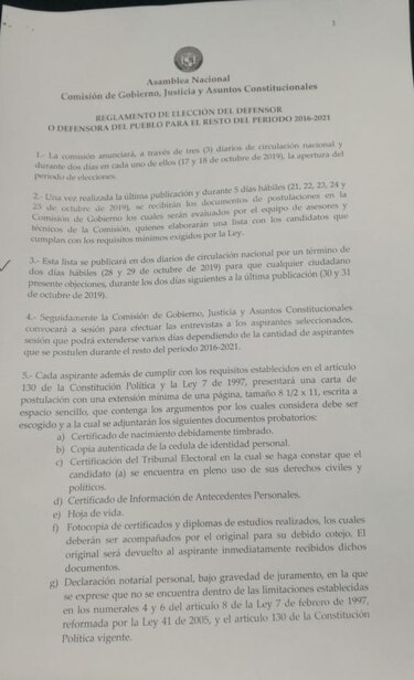 En enero comenzarán las entrevistas a los aspirantes a Defensor del Pueblo