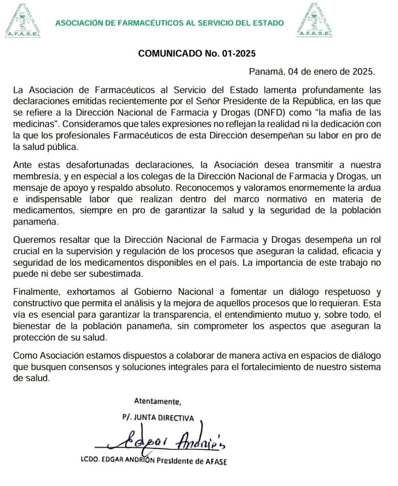 ‘Mafia de las medicinas’: respuesta de los farmacéuticos del Estado a Mulino