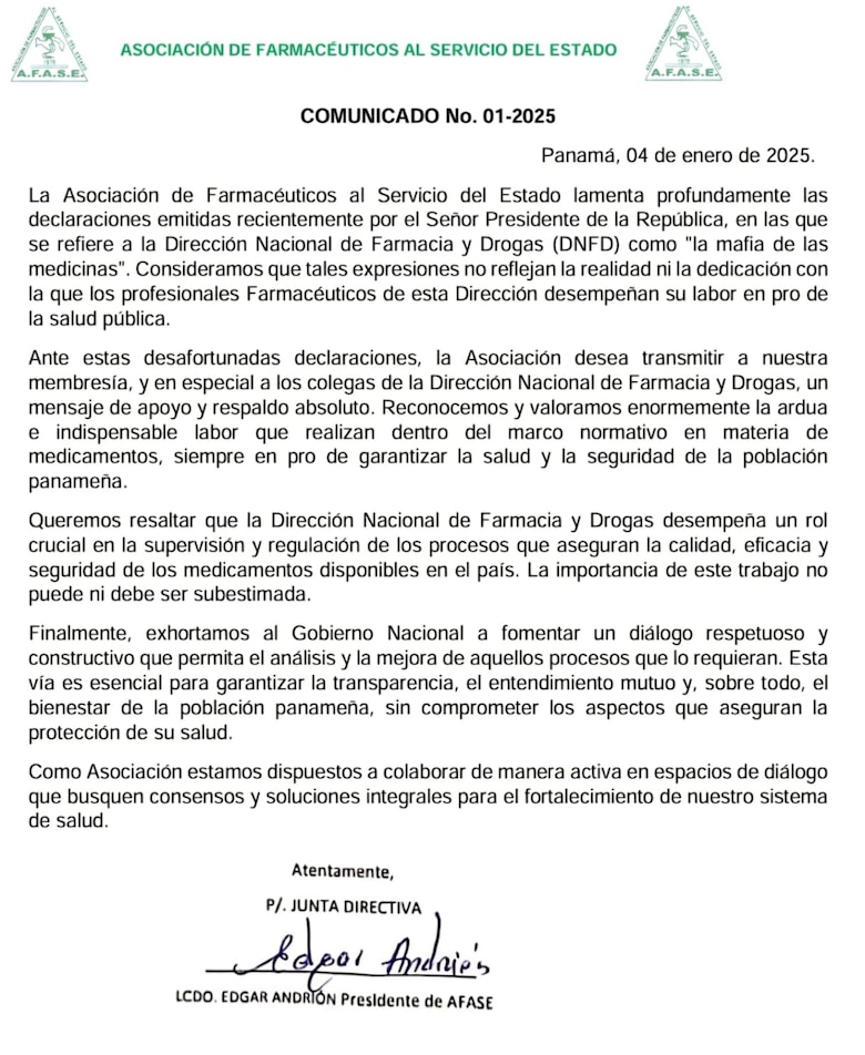 ‘Mafia de las medicinas’: respuesta de los farmacéuticos del Estado a Mulino