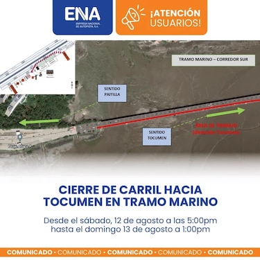 Tramo marino del corredor Sur estará cerrado parcialmente este sábado y domingo