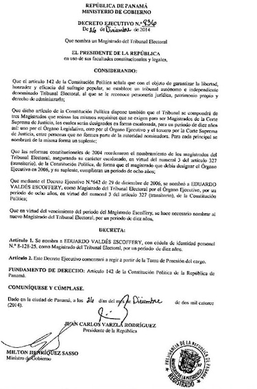 Ratifican a Eduardo Valdés Escoffery como magistrado del Tribunal Electoral hasta diciembre de 2025.