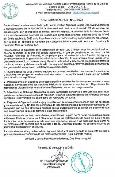 Amoacss declara un paro de 72 horas, a partir de este miércoles