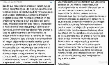 Felipe Baloy se disculpa