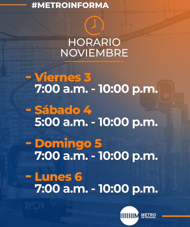 El Metro de Panamá anuncia horarios de operaciones para días festivos