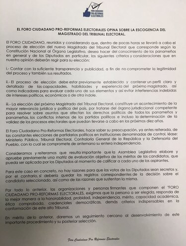 'Nombrar partidarios políticos en el Tribunal Electoral debilita la institución': Foro Ciudadano Pro-Reformas Electorales