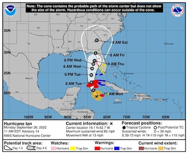 El huracán Ian ya es de categoría 2, mientras se acerca a Cuba y Florida