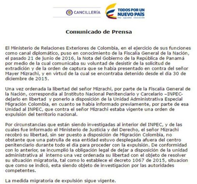 Cancillería colombiana: expulsión de Mayer Mizrachi sigue vigente