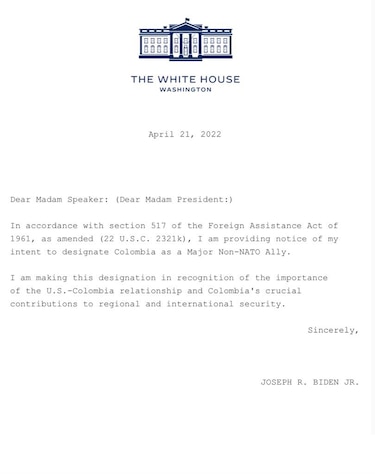Biden oficializa a Colombia como ‘aliado importante fuera de la OTAN’