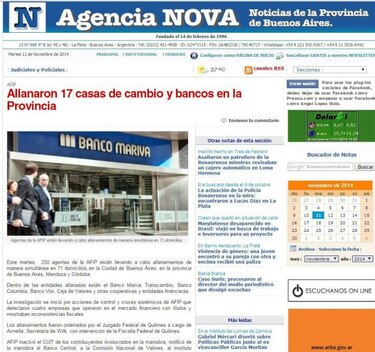 Autoridades argentinas allanan 70 bancos, casas de cambio y financieras