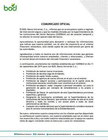Intervienen al banco BOD por procesos en Panamá y Curazao
