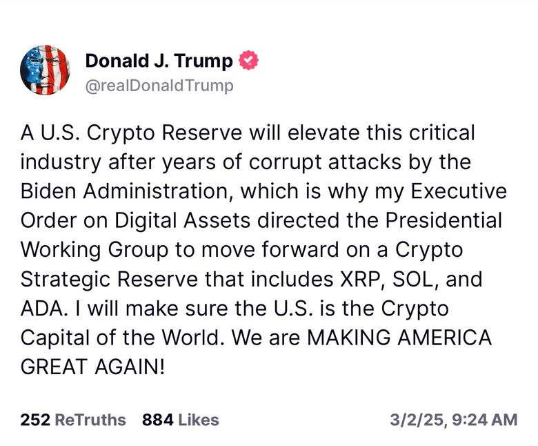 Trump anuncia la creación de una reserva estratégica de criptomonedas