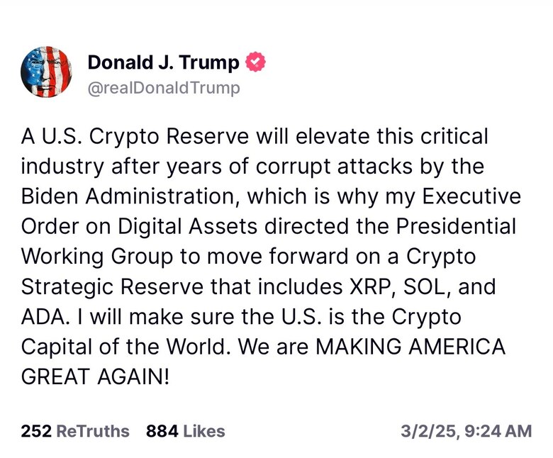 Trump anuncia la creación de una reserva estratégica de criptomonedas