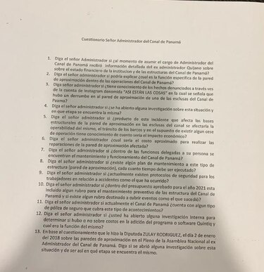 Diputados aprueban cuestionario para el administrador del Canal de Panamá