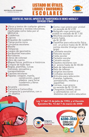 Acodeco recuerda que seis útiles escolares tienen ‘un tope en los precios’ para no pagar el 7%