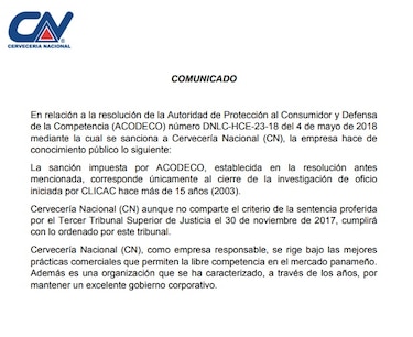 Tribunal sanciona a Cervecería Nacional por prácticas monopolísticas