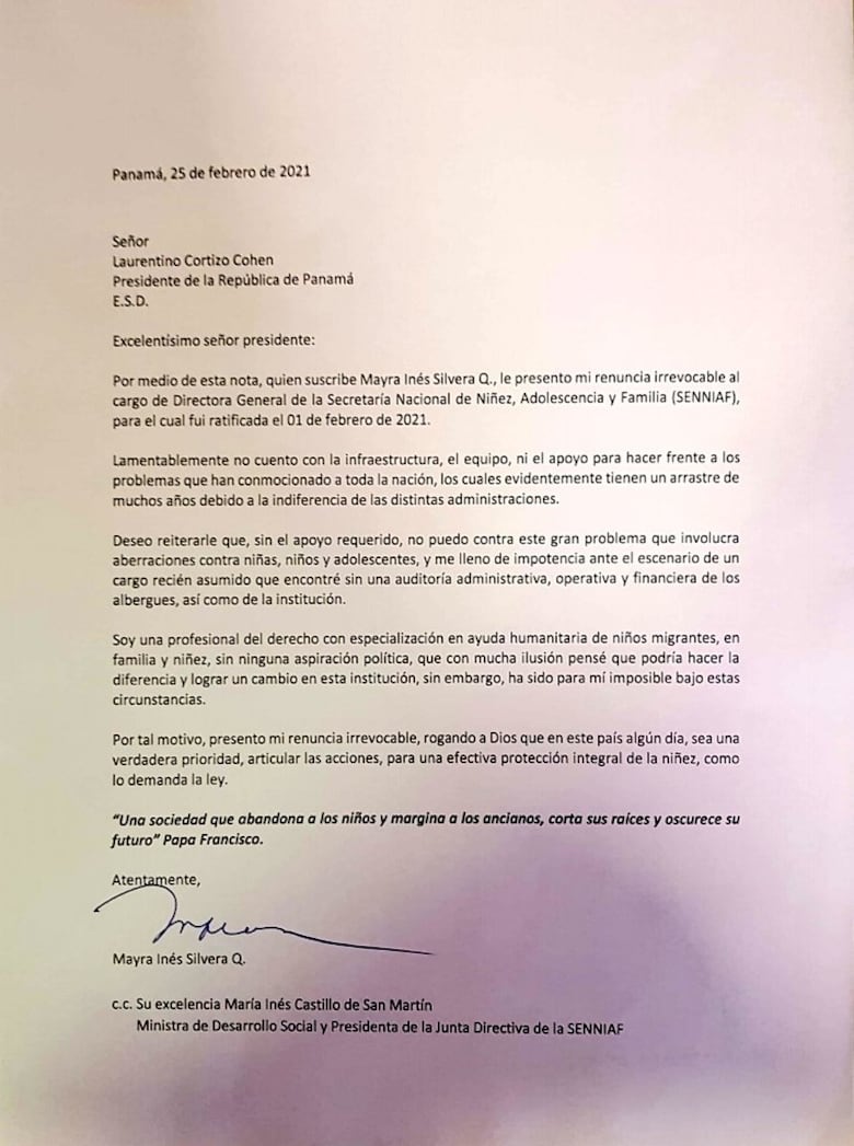 Mayra Silvera se marcha de Senniaf, a solicitud de la Presidencia