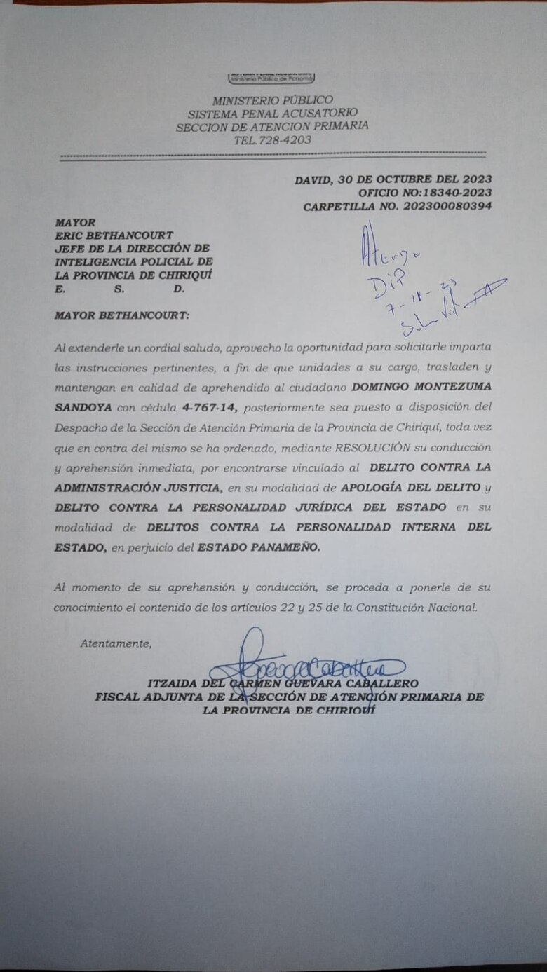 Giran órdenes de detención contra dos dirigentes indígenas en Chiriquí