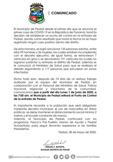 Tres municipios de Los Santos confirman que pondrán fin a cercos sanitarios