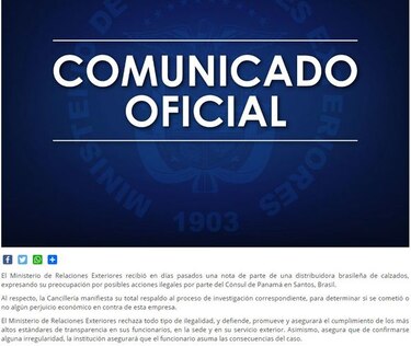 Cancillería investiga denuncia contra cónsul de Panamá en Santos, Brasil