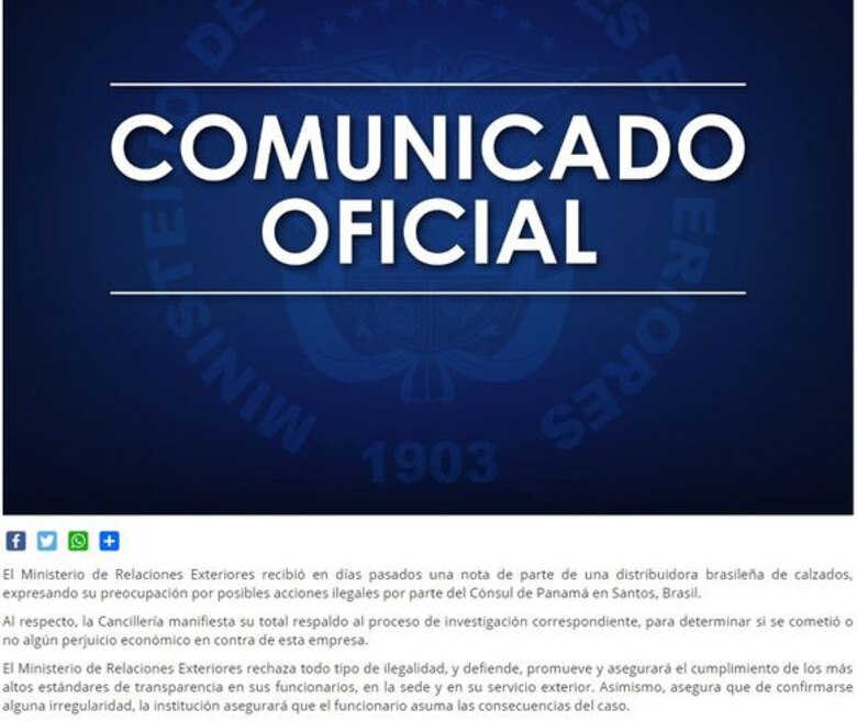 Cancillería investiga denuncia contra cónsul de Panamá en Santos, Brasil