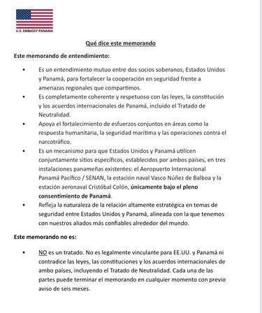 Embajada de Estados Unidos defiende el Memorándum de Entendimiento con Panamá
