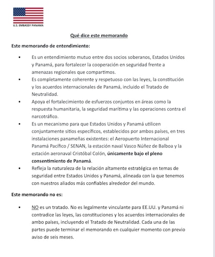 Embajada de Estados Unidos defiende el Memorándum de Entendimiento con Panamá