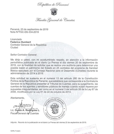 Fiscalía de Cuentas pide a la Contraloría auditar programa de Sanidad Básica