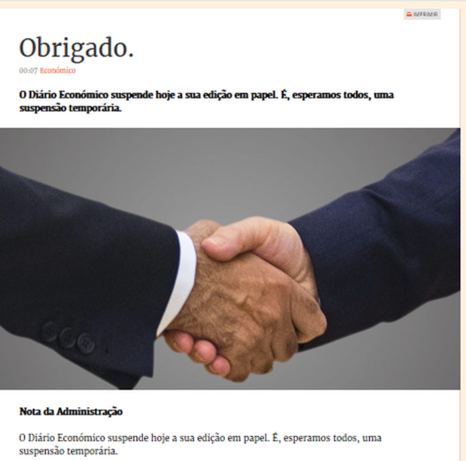 Principal diario económico portugués suspende su edición en papel