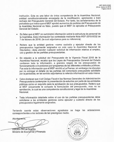 MEF: información sobre uso de las partidas presupuestarias debe solicitarse a la Asamblea