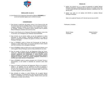Suspensión de un partido y mil dólares de multa para el pelotero herrerano Manuel Rodríguez