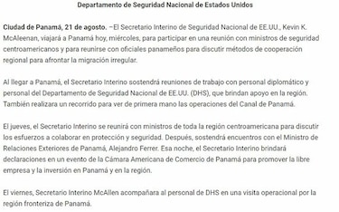 Flujos irregulares de migrantes, en la agenda del secretario de Seguridad Nacional de EU durante su visita a Panamá