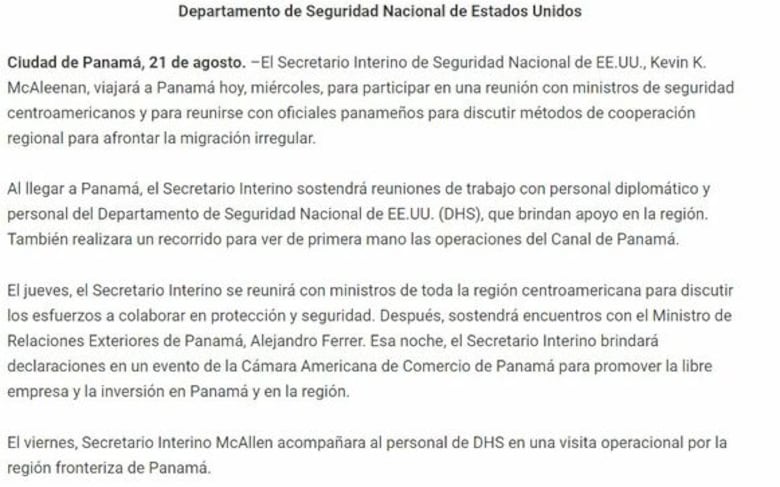 Flujos irregulares de migrantes, en la agenda del secretario de Seguridad Nacional de EU durante su visita a Panamá