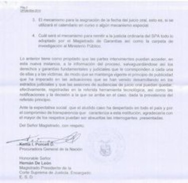 La procuradora Porcell pregunta a la Corte cuál será el procedimiento para declinar el caso Martinelli