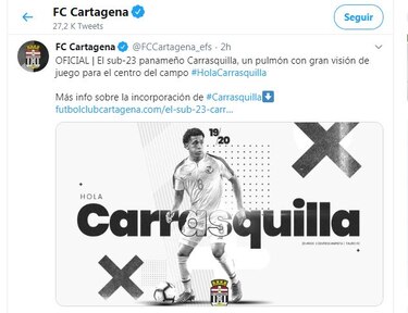 El panameño Adalberto Carrasquilla es cedido al FC Cartagena del fútbol español