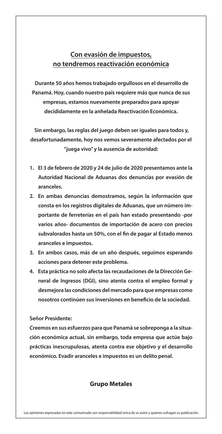 Con evasión de impuestos, no tendremos reactivación económica