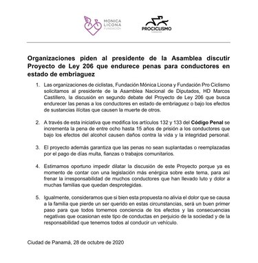 Ciclistas exigen a la Asamblea que discuta el proyecto ley que endurece la pena para conductores en estado de embriaguez