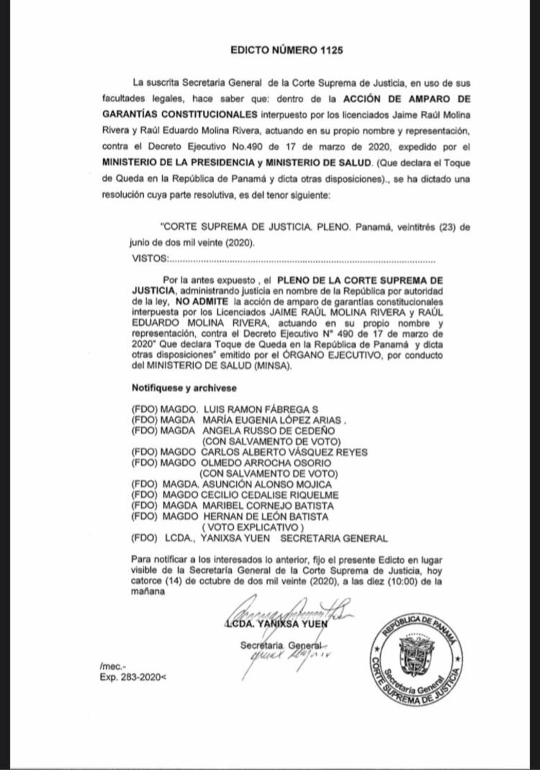 Corte no admite uno de los amparos presentados contra el toque de queda