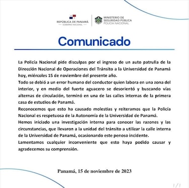 Universidad de Panamá denuncia que la Policía Nacional violó su autonomía