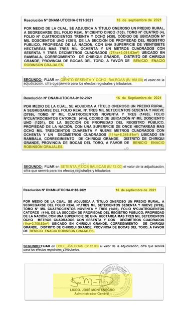 Benicio Robinson paga centavos por tierras de la nación y gestiona nuevas adjudicaciones en Bocas del Toro