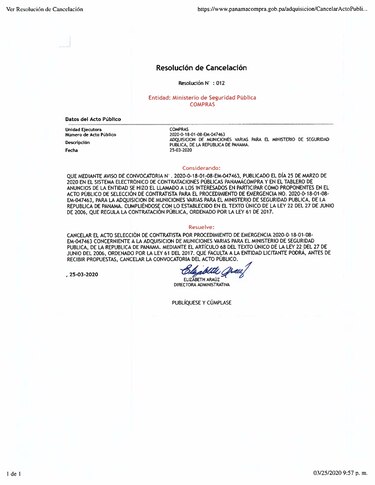 Ministerio de Seguridad cancela compra excepcional de municiones por $7.1 millones