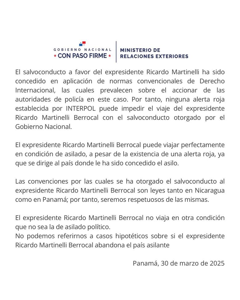 La Policía Nacional dice que rechazó trámite para incluir a Martinelli en alerta roja de Interpol