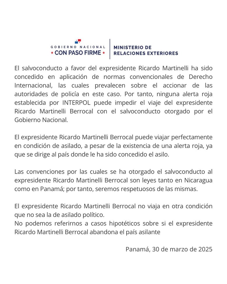 La Policía Nacional dice que rechazó trámite para incluir a Martinelli en alerta roja de Interpol