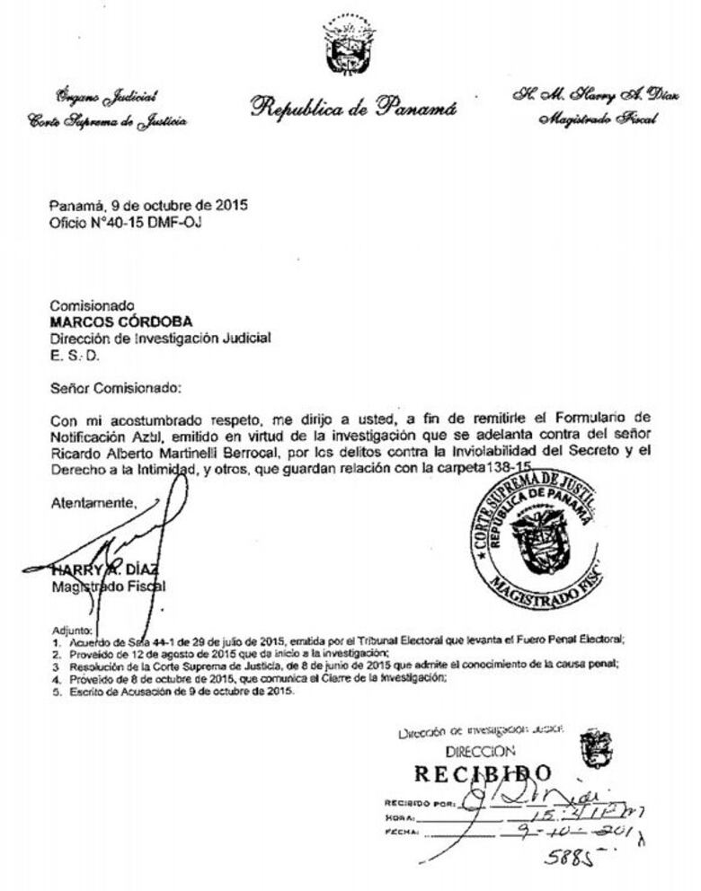 Acusan a Martinelli por supuestos delitos de peculado y contra la inviolabilidad del secreto y el derecho a la intimidad