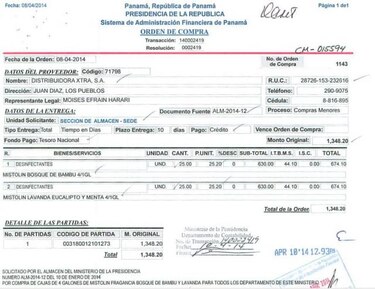 Ministerio de la Presidencia compra 200 galones de desinfectante