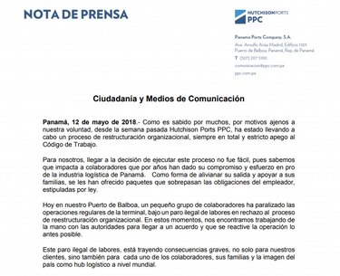 Gremios rechazan paralización de operaciones en el puerto de Balboa