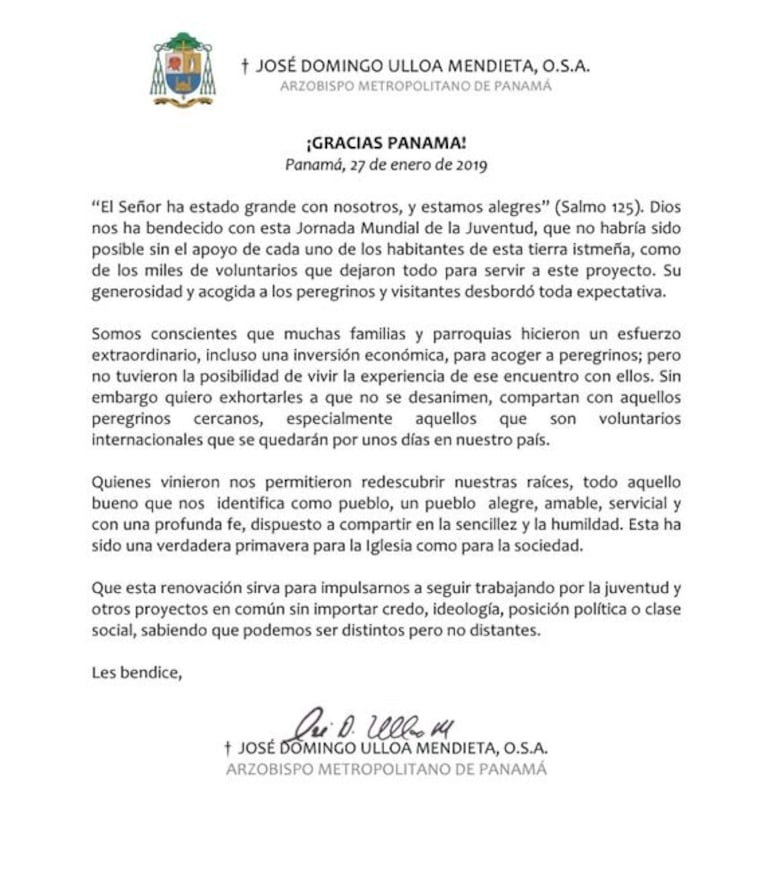 Arzobispo Ulloa: 'Esta ha sido una verdadera primavera para la Iglesia como para la sociedad'