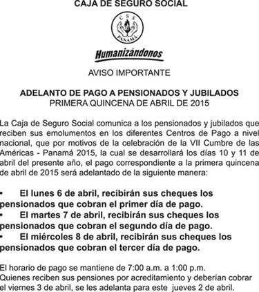 CSS adelanta pago a jubilados por Cumbre de las Américas