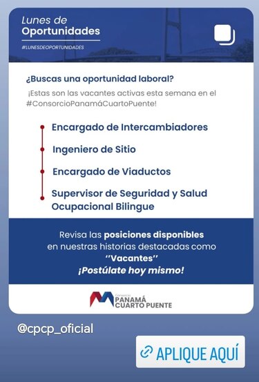 Nuevos puestos disponibles en el Cuarto Puente sobre el Canal de Panamá