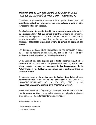 ‘El país debe esperar que la Corte Suprema de Justicia se pronuncie’; Carlos Bolívar Pedreschi